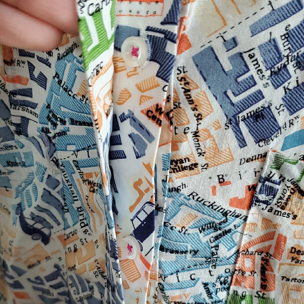 Maeve By Anthropologie Women's Multicolor Graphic Print Map Shirt Blouse Sz 8 - Picture 5 of 15